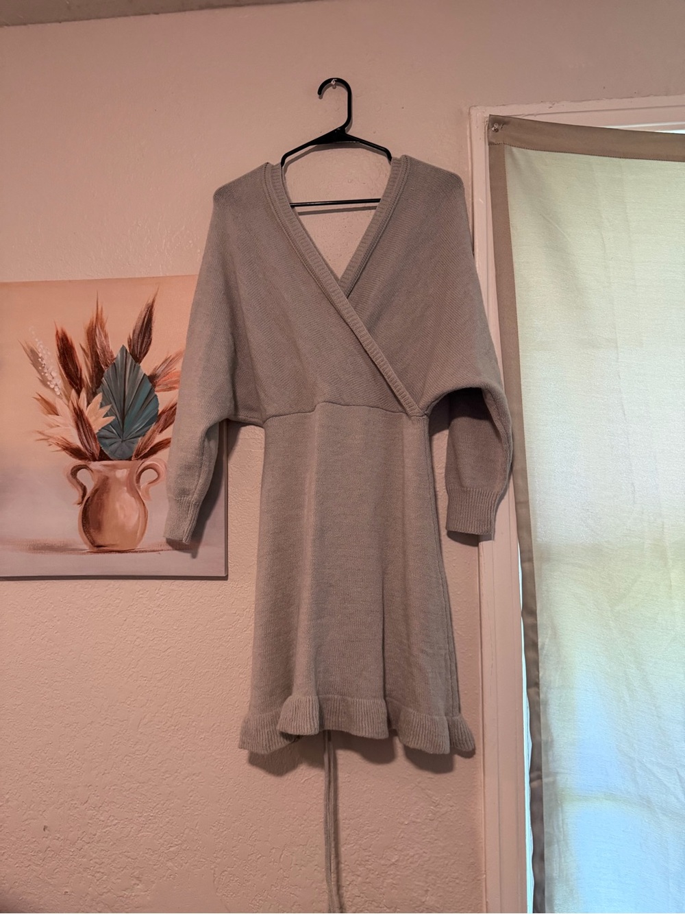 SHEIN Light Gray Wrap Knit Long Sleeve Dress